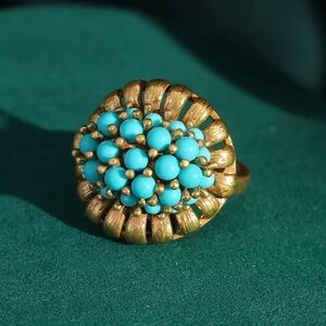 Golden Age Victorian Turquoise Treasure Antique Brass Masterpiece Ring